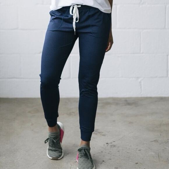 ZYIA Pants - Zyia Active Cozy Jogger Pants Pull On Size Large Drawstring Navy Blue Athleisure